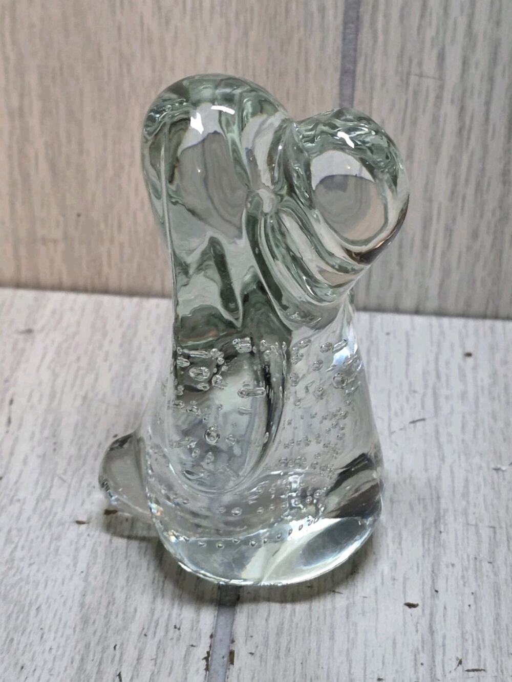 Vtg Hand Blown Art Glass Hound Dog Paperweight Controlled Bubbles Clear Puppy